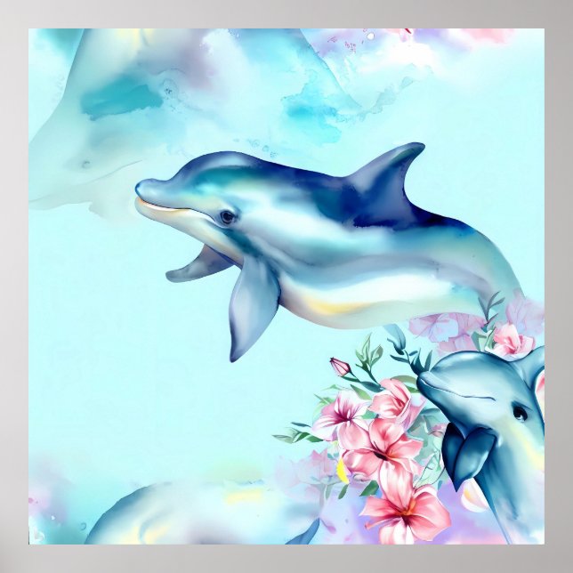 Watercolor Painted Dolphin  Poster (Front)