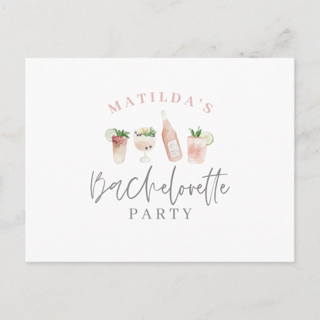 watercolor painted drinks bachelorette party invit invitation postcard (Front)