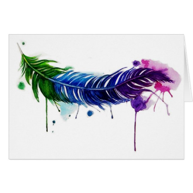 Watercolor Painted Feather (Front Horizontal)