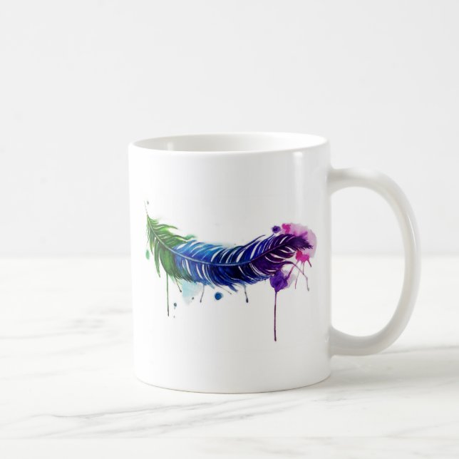 Watercolor Painted Feather Coffee Mug (Right)