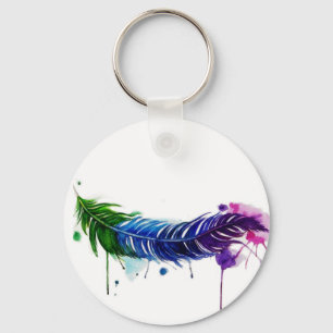 Watercolor Painted Feather Keychain