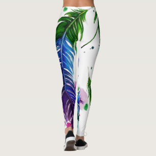 Watercolor Painted Feather Leggings