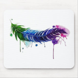 Watercolor Painted Feather Mouse Pad