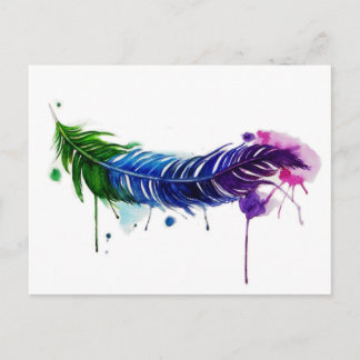 Watercolor Painted Feather Postcard
