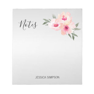 Watercolor Painted Floral Pink Grey Flowers Notes