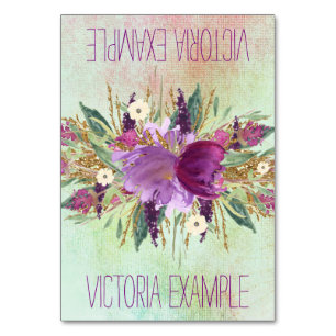 Watercolor Painted Floral Tented Table Number