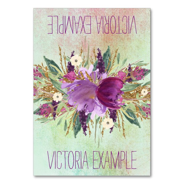 Watercolor Painted Floral Tented Table Number (Front)