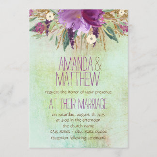 Watercolor Painted Flower Wedding Invitation