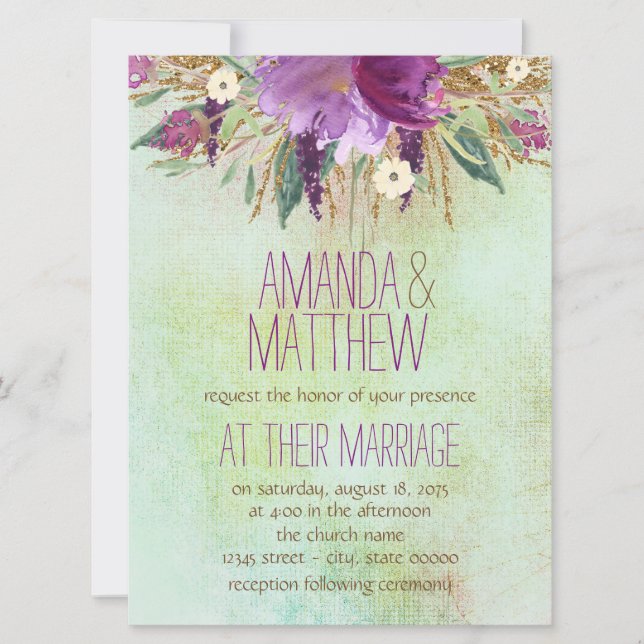 Watercolor Painted Flower Wedding Invitation (Front)
