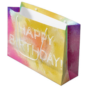 Watercolor Painted, Happy Birthday, Large Gift Bag