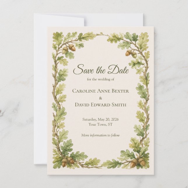 Watercolor Painted Oak Framed Save the Date (Front)