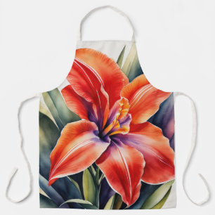Watercolor Painted Orange Lily Flower Apron