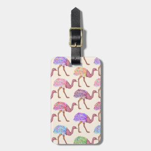 Watercolor Painted Ostrich Pattern Luggage Tag