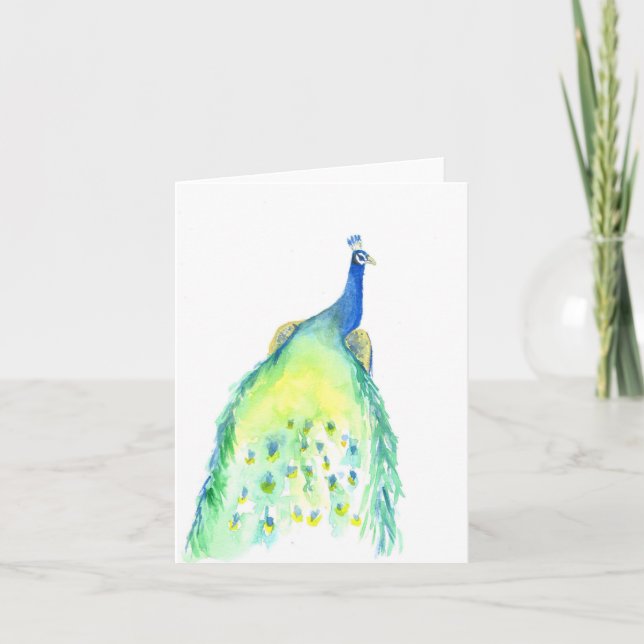 Watercolor Painted Peacock Note Card  (Front)