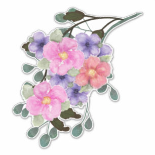 Watercolor Painted Pink and Purple Flowers
