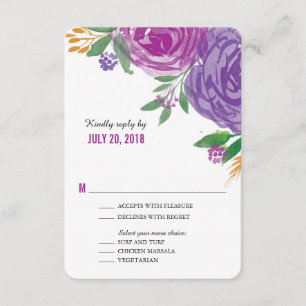 Watercolor Painted Purple Blooms RSVP Card