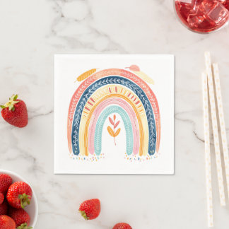 watercolor painted rainbow in boho style in pastel napkin