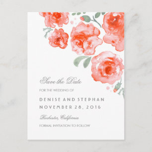 Watercolor Painted Roses Romantic Save The Date Announcement Postcard