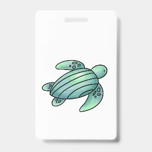 watercolor painted sea turtle cartoon blue green  badge