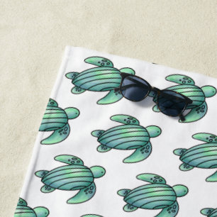 watercolor painted sea turtle cartoon blue green beach towel