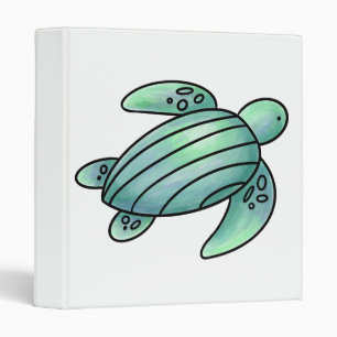 watercolor painted sea turtle cartoon blue green  binder
