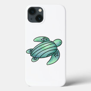 watercolor painted sea turtle cartoon blue green  iPhone 13 case