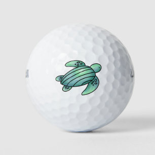 watercolor painted sea turtle cartoon blue green  golf balls