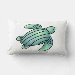 watercolor painted sea turtle cartoon blue green  lumbar pillow