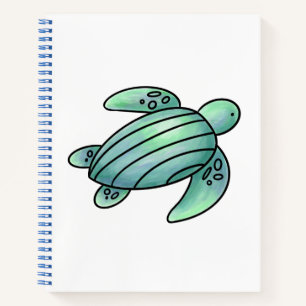 watercolor painted sea turtle cartoon blue green  notebook