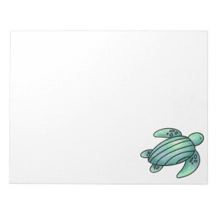 watercolor painted sea turtle cartoon blue green notepad