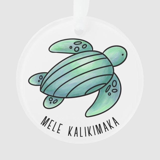 watercolor painted sea turtle cartoon blue green  ornament (Front)