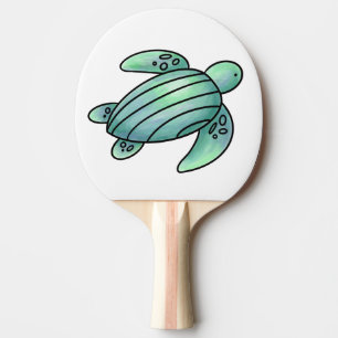 watercolor painted sea turtle cartoon blue green  ping pong paddle