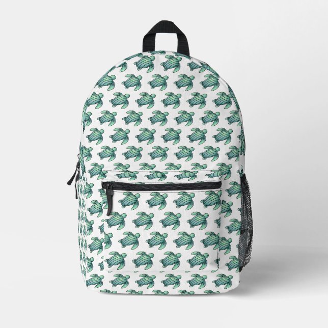watercolor painted sea turtle cartoon blue green  printed backpack (Front)