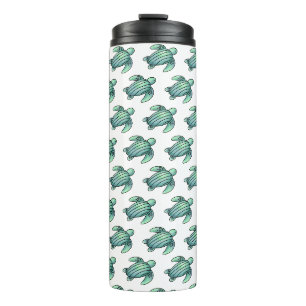 watercolor painted sea turtle cartoon blue green thermal tumbler