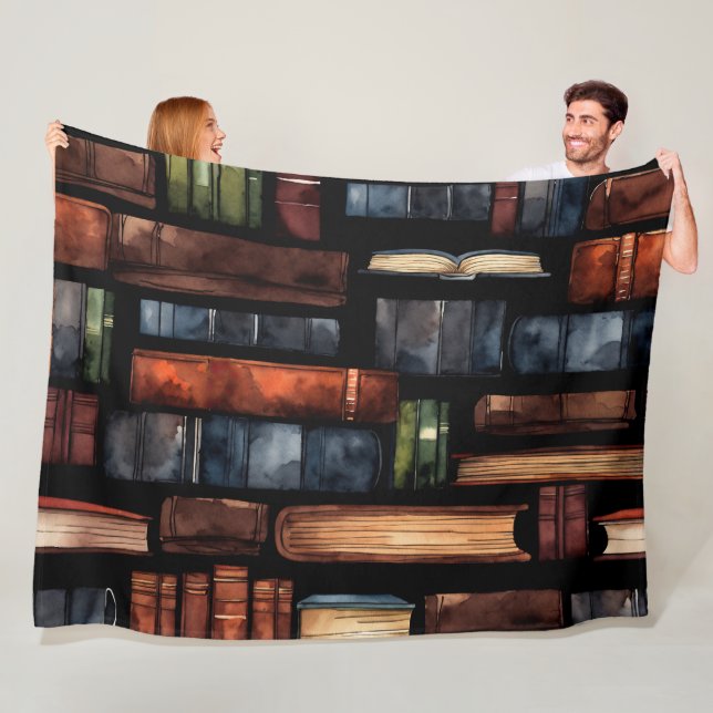 Watercolor Painted Stack of Reading Books Fleece Blanket (In Situ)