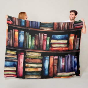 Watercolor Painted Stack of Reading Books Fleece Blanket
