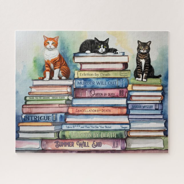 Watercolor Painted Stack of Reading Books Jigsaw Puzzle (Horizontal)