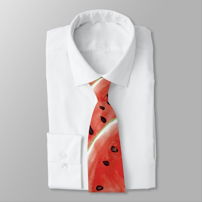 Watercolor Painted Summer Red Watermelon Tie (Tied)