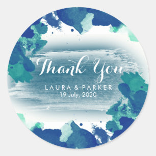 Watercolor Painted Thank You Wedding Artist Classic Round Sticker