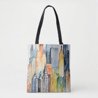 Watercolor Painted Urban Cityscape Skyscapers