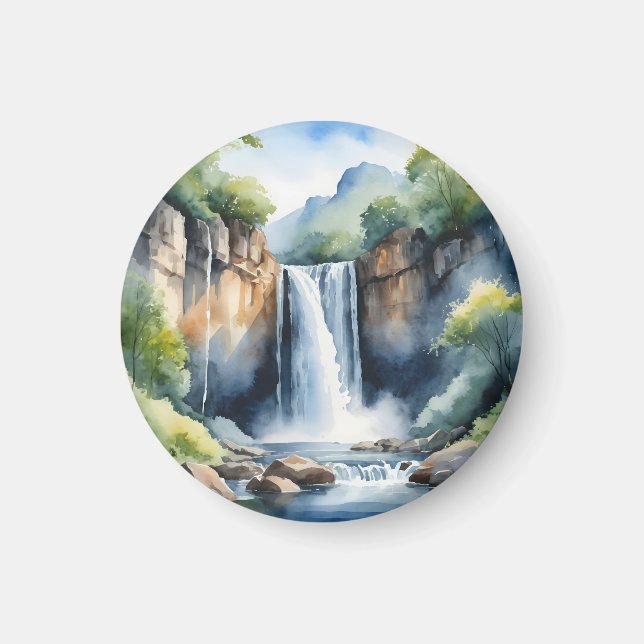 Watercolor painted waterfall magnet (Front)