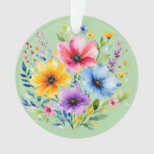 Watercolor painted wildflowers ornament