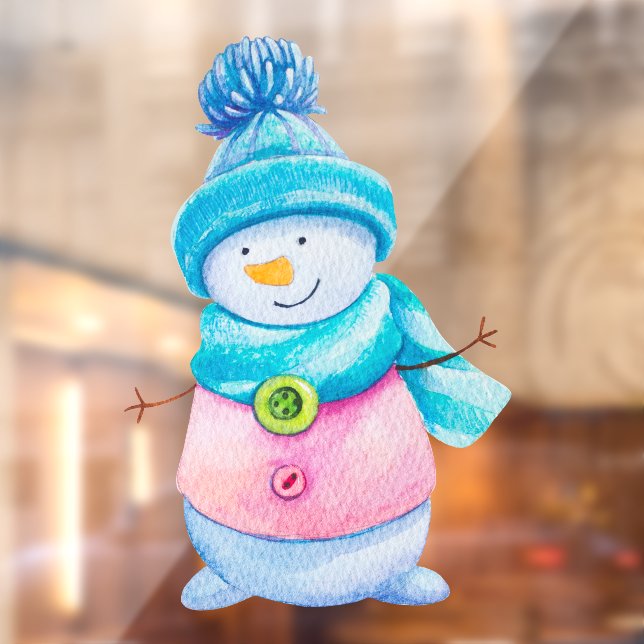 Watercolor Painted Winter Snowman Business Window  Window Cling (Sheet 2)