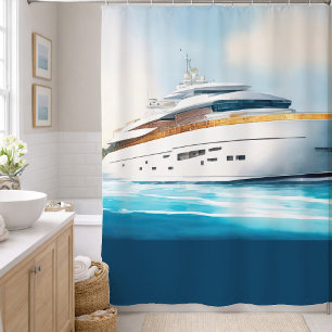 Watercolor Painted Yacht on the Blue Water