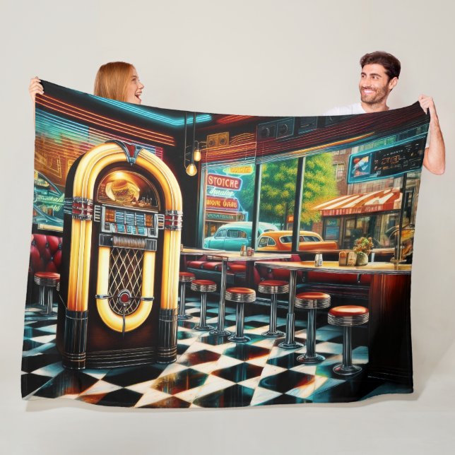 Watercolor Painting 1950's Diner Jukebox Fleece Blanket (In Situ)
