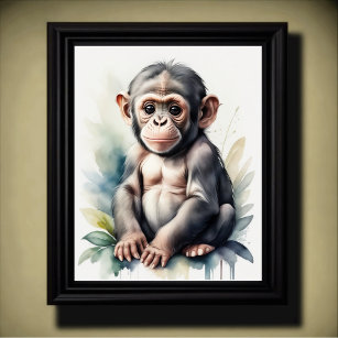 Watercolor Painting Baby Chimpanzee Nursery 5:4 Poster