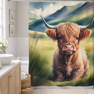 Watercolor Painting Baby Highland Cow Sitting
