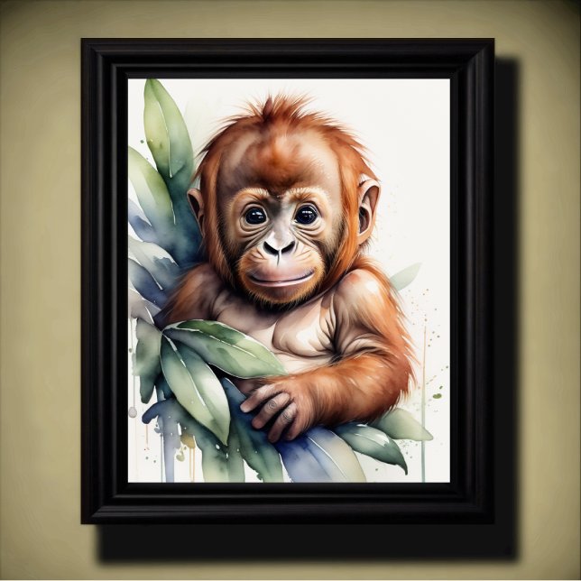 Watercolor Painting Baby Orangutan Nursery 5:4 Poster (Creator Uploaded)