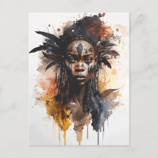 Watercolor Painting, Beautiful African Tribe Women Postcard