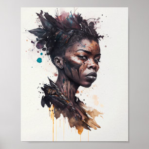 Watercolor Painting, Beautiful African Tribe Women Poster